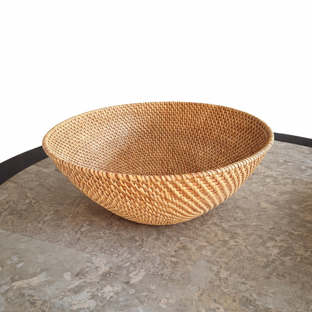 Woven Natural Rattan Serving Bowl - Honey Tan